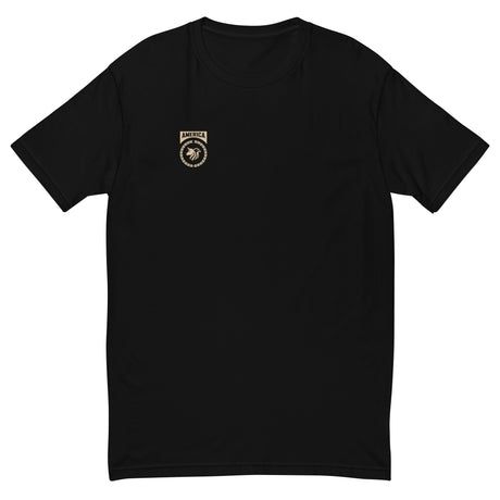 Stylish black t-shirt featuring "American Freedom" design, perfect for any wardrobe with its comfortable fit.